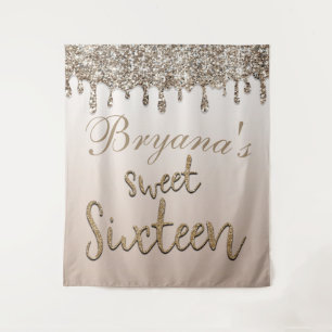 Champagner Gold Glitzer Tropfen Glam Sweet 16 Hint Wandteppich