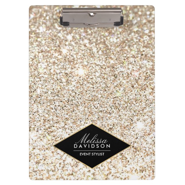 Champagner Gold Glitzer und Glamour Personalisiert Klemmbrett (Vorderseite)