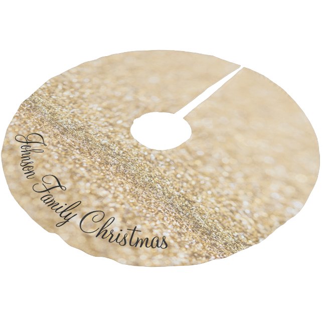 Champagner Gold Imitate Glitzer Glitzern Persönlic Polyester Weihnachtsbaumdecke (Schrägansicht)