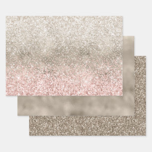 Champagner Gold Pink Weißer Glitzer Geschenkpapier Set