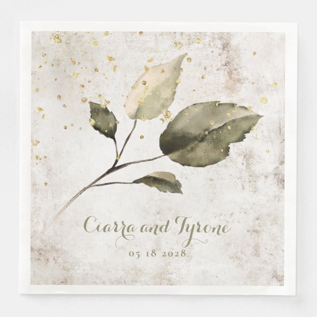 Champagner Gold Splash Vier Leaf Venezianischer Pl Serviette (Vorderseite)