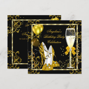 Champagner Goldene Schwarze Glitzer Absätze Geburt Einladung