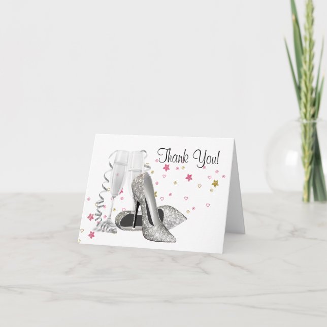 Champagner High Heel Schuhe Danke, Karten (Vorderseite)