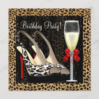Champagner High Heel Schuhe Leopard Geburtstag Einladung