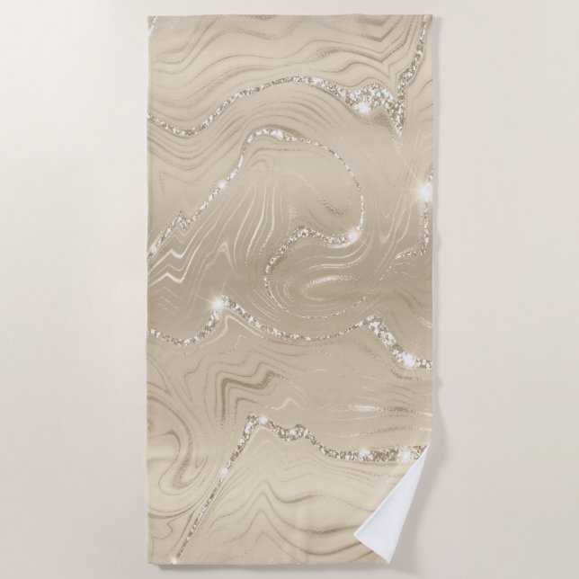 Champagner Hintergrund Weiß und Beige Glitzer Strandtuch (Vorderseite)