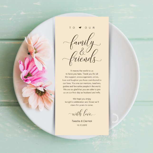 Champagner Hochzeit Tischdekoration Dankeskarten Programm (Champagne Wedding Place Setting Thank You Card, Dinner Lunch Brunch Party Celebration)
