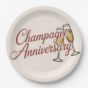 Champagner-Jubiläumsfeier-Schriftgrafik Pappteller