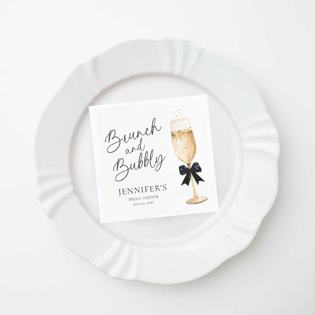 Champagner-Junggesellinnen-Abschied Serviette (Elegant Gold and Black Brunch and Bubbly Paper Napkins)