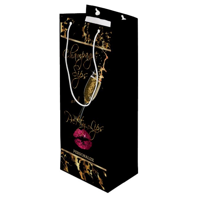 Champagner-Klassiker und Hübsche Lippen Geschenktüte Für Weinflaschen (Rückseite Schrägansicht)