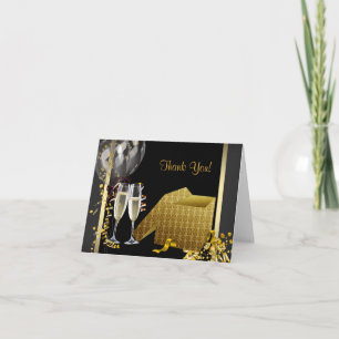 Champagner Konfetti Schwarz und Gold Danke Karten