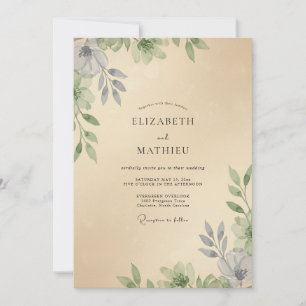Champagner-Laub-Eukalyptus-Hochzeit Einladung