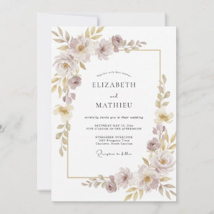 Champagner Leuchtende Florale Hochzeit Einladung