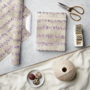 Champagner lila Glitzerstreifen Geschenkpapier