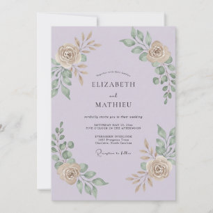 Champagner-Lila-Laub-Grau-Eukalyptus-Hochzeit Einladung