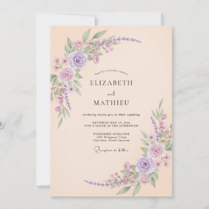 Champagner-Lila-Rosen-Hochzeit Einladung