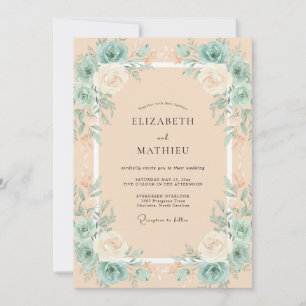 Champagner-Mint-Blumenhochzeit Einladung