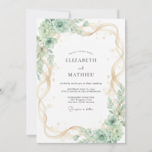 Champagner-Mint-Sukkulenten-Eukalyptus-Hochzeit Einladung