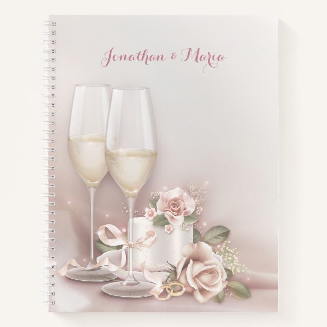 Champagner mit Kuchen und Rose Notizbuch (Vorderseite)