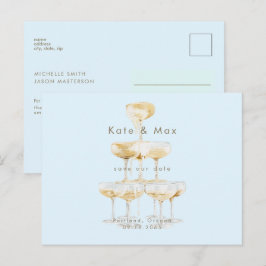 Champagner Moderne Ice Blue Wedding retten Postkarte