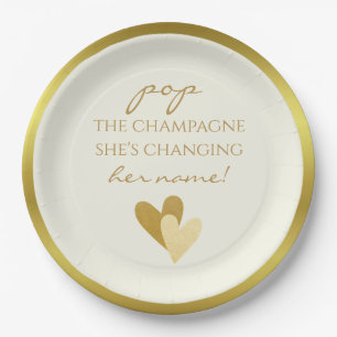 Champagner öffnen, sie ändert ihren Namen Pappteller