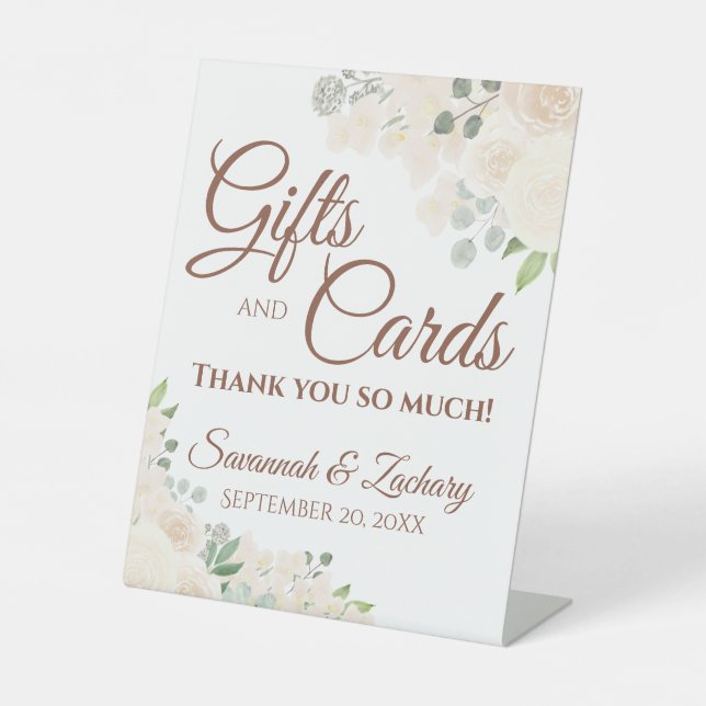 Champagner Peach Floral Wedding Geschenke & Cards Sockelschild (Vorderseite)