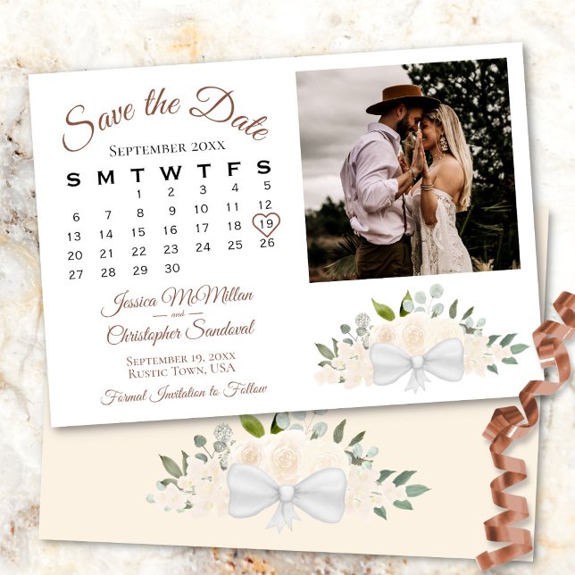 Champagner Peach Rose Kalender & Foto Hochzeit Save The Date (In Situ Front/Back)