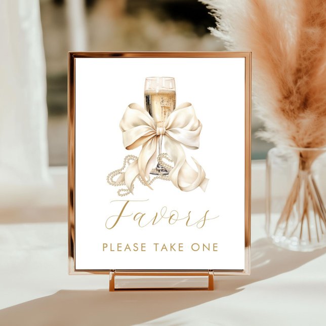 Champagner & Perlen Brautparty Geschenk Schild (Champagne and Pearls Bridal Shower Favors Sign)