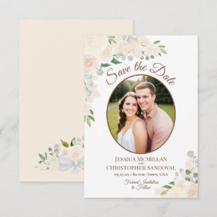 Champagner-Pfirsich-Boho-Blumen-Oval-Foto-Hochzeit Save The Date