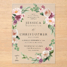 Champagner & Pink Floral 2 Hochzeit Acryleinladungen