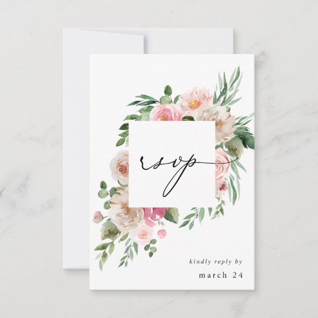 Champagner & Pink Floral w Mahlzeit UAWG 2 RSVP Karte (Vorderseite)
