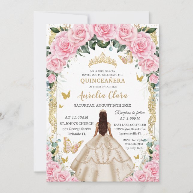 Champagner Pink Vintages Gold Einladung (Vorderseite)