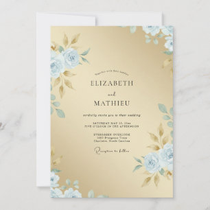 Champagner-Puderblau-Blumenhochzeit Einladung