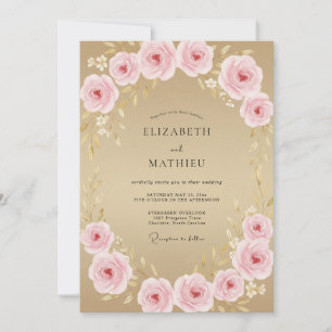 Champagner-Rosa-Blüten-Hochzeit Einladung