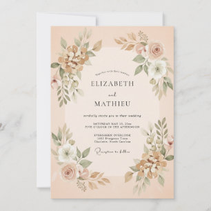 Champagner-Rosa Botanische Hochzeit Einladung