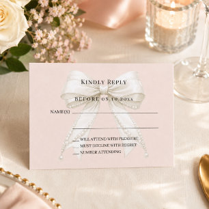 Champagner rosa Elfenbein-Schleife Antwort RSVP Mitteilungskarte