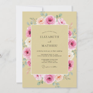 Champagner-Rosa-Pfingstrosen-Hochzeit Einladung