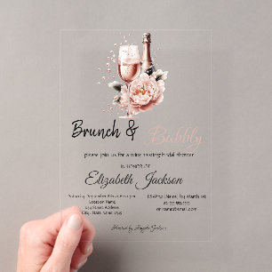 Champagner-Rosa-Rosen-Brunch & Bubbly Brautparty Acryleinladungen