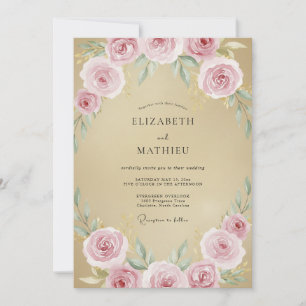 Champagner-Rosa-Rosen-Hochzeit Einladung