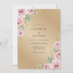 Champagner-Rosa-Rosentraum-Hochzeit Einladung