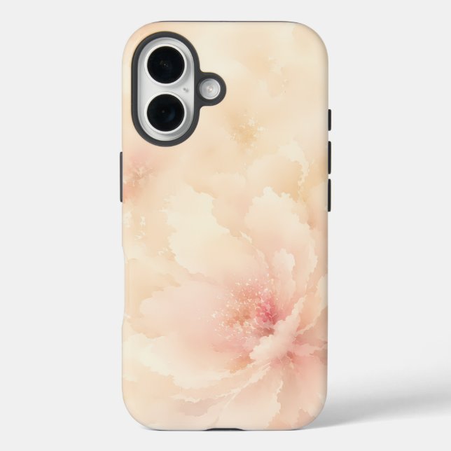 Champagner-Rosa-Wasserfarben-Blume iPhone 16 Hülle (Rückseite)