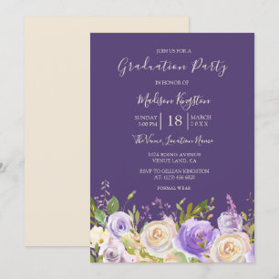 Champagner Rose Lila Blumen Graduation Party Einladung