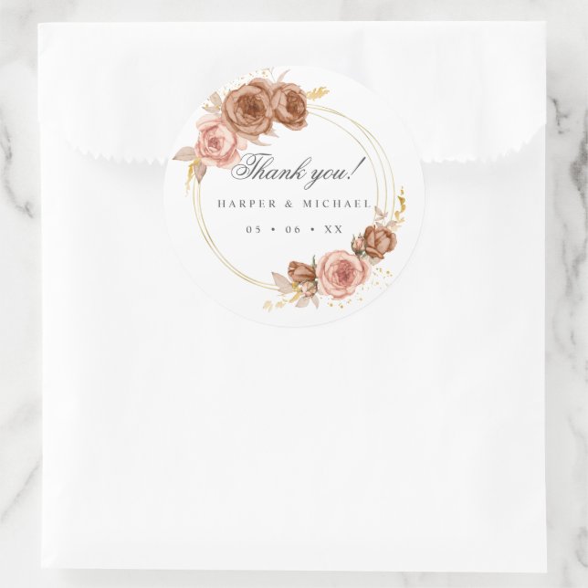 Champagner Rose rot Rosa Hochzeit danke Runder Aufkleber (Tasche)