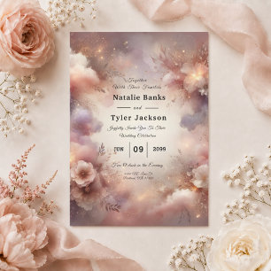 Champagner-Rosé Stardust Gartenhochzeit Einladung