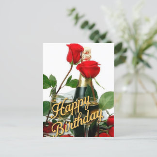 Champagner & Rote Rosen Geburtstagspostkarte Postkarte