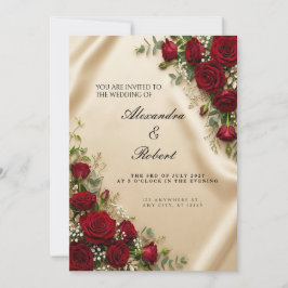 Champagner-Satin-Rote-Rosen-Hochzeits-Einladung Einladung