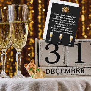 Champagner Schwarz & Gold Neujahr Feiertagskarte