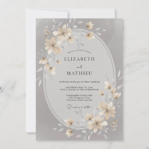 Champagner-Silber-Blüten-Hochzeit Einladung
