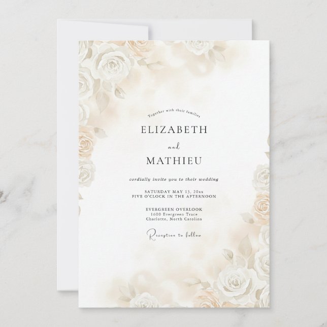 Champagner-Soft-Rose-Hochzeit Einladung (Vorderseite)