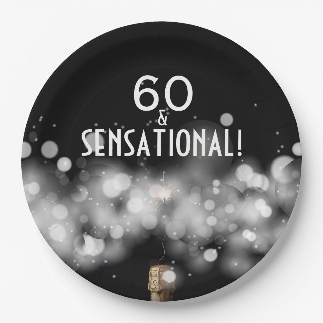 Champagner & Sparkler 60 & Sensational Paper Telle Pappteller (Vorderseite)