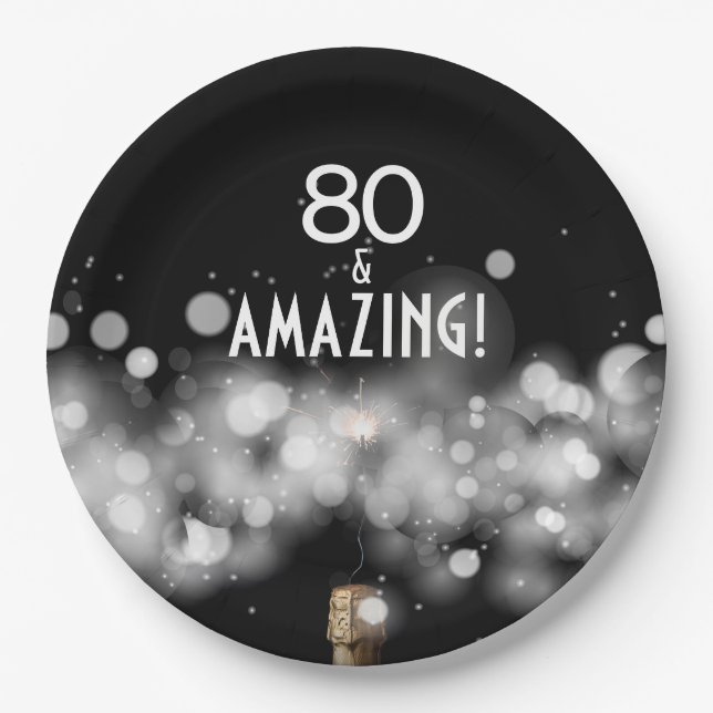 Champagner & Sparkler 80 & Phantastisch Paper Tell Pappteller (Vorderseite)